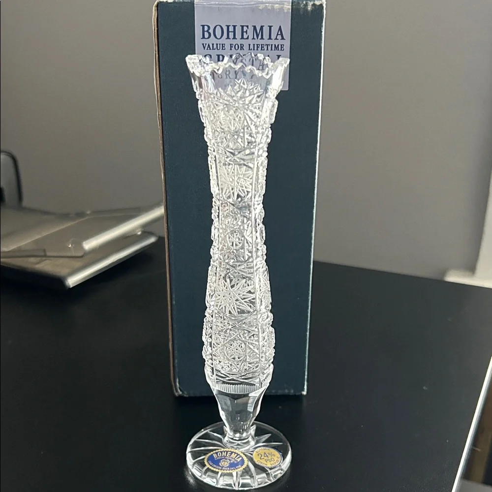 Vintage Bohemian 24% Lead Crystal Bud Vase 7